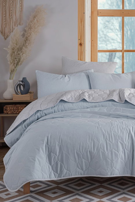L'essentiel linge de maison Juego de colcha doble Azul claro y gris L'essentiel linge de maison Juego de colcha doble Azul claro y gris